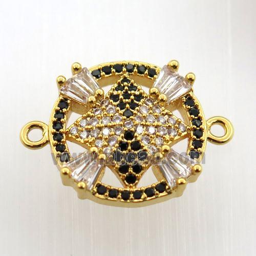 copper connector paved zircon, circle, gold plated