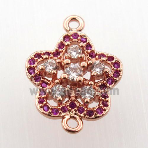 copper flower connector paved zircon, rose gold