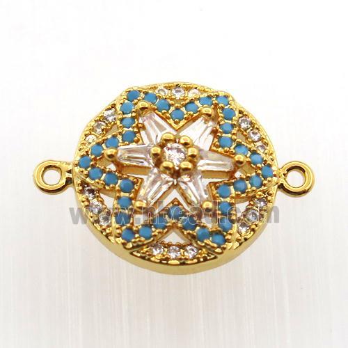 copper flower connector paved zircon, gold plated