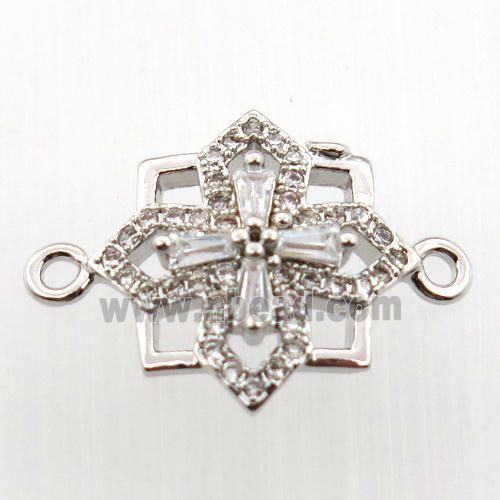 copper cross connector paved zircon, platinum plated