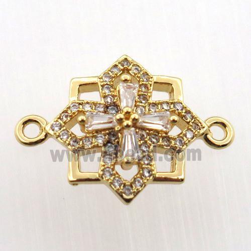 copper cross connector paved zircon, gold plated