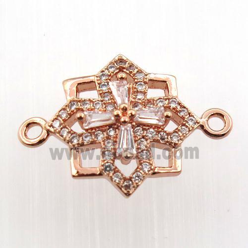 copper cross connector paved zircon, rose gold