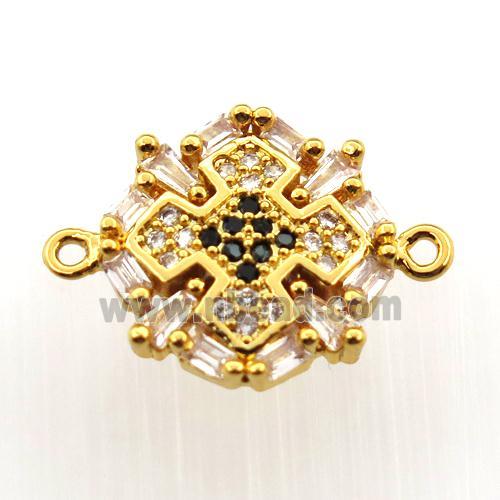 copper cross connector paved zircon, gold plated