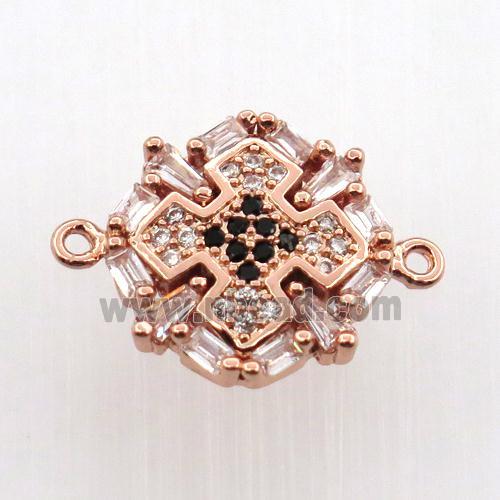 copper cross connector paved zircon, rose gold