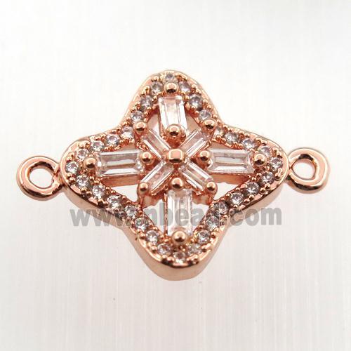 copper cross connector paved zircon, rose gold