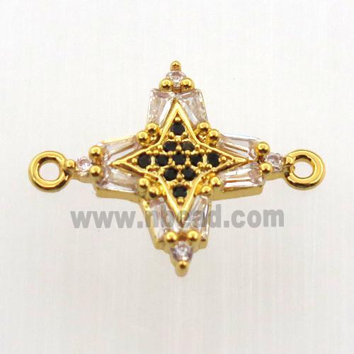 copper cross connector paved zircon, gold plated