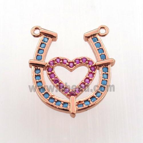 copper pendant paved zircon, heart-U, rose gold