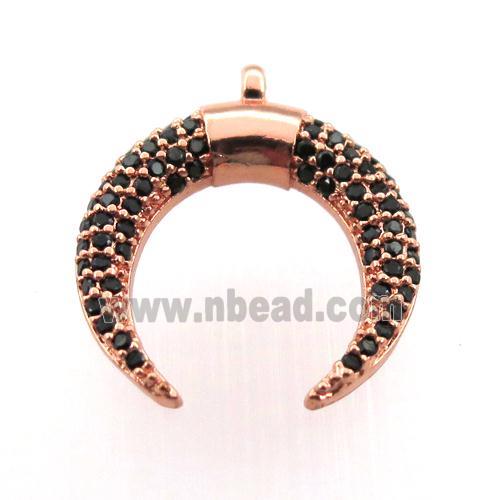 copper crescent pendant paved zircon, rose gold