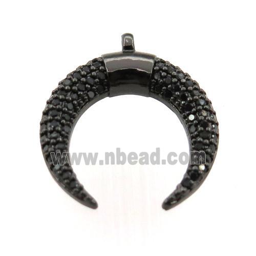 copper crescent pendant paved zircon, black plated