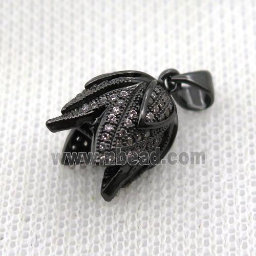 copper Lotus pendant paved zircon, black plated