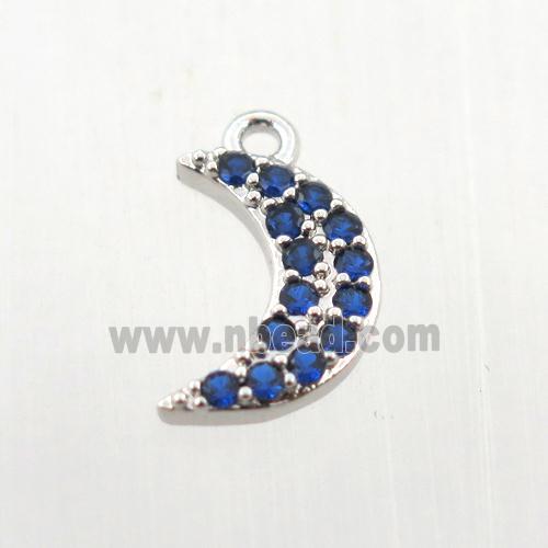 copper moon pendant paved zircon, platinum plated
