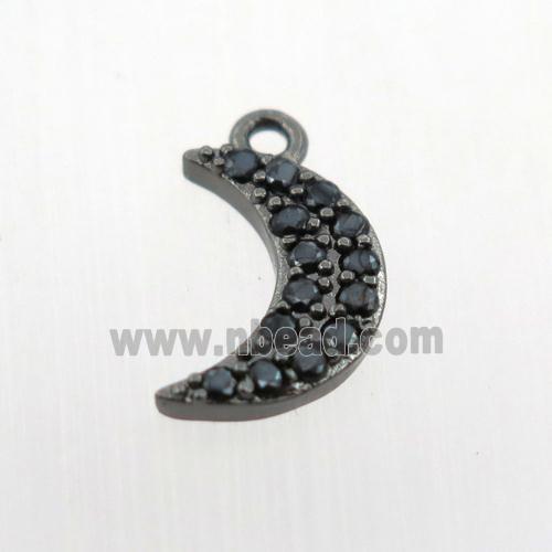 copper moon pendant paved zircon, black plated