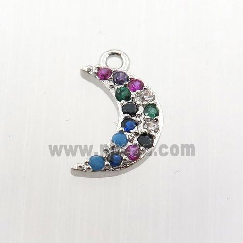 copper moon pendant paved zircon, platinum plated