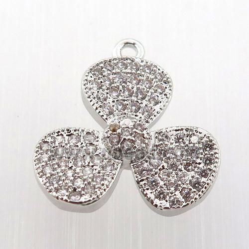 copper clover pendant paved zircon, platinum plated