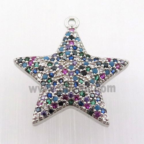 copper star pendant pave zircon, platinum plated