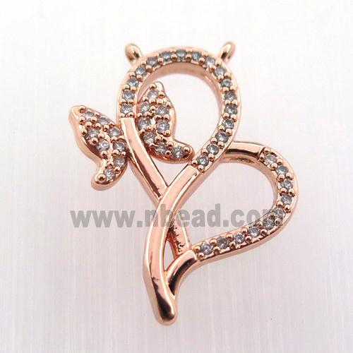 copper butterfly pendant pave zircon with 2loops, rose gold