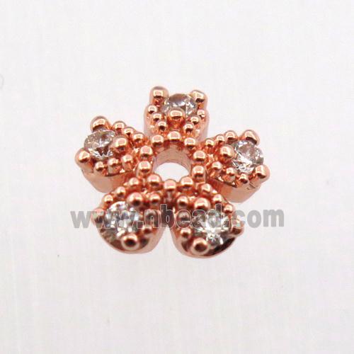 copper beadcaps pave zircon, rose gold