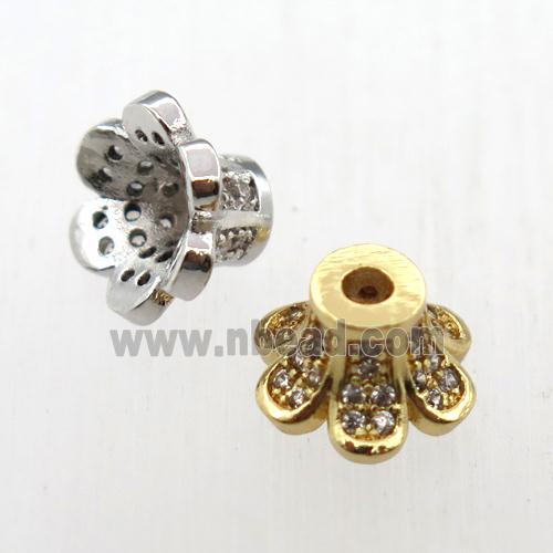 copper beadcaps pave zircon, mixed color