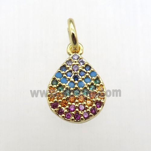 copper teardrop pendant paved zircon, gold plated