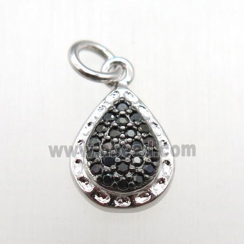 copper teardrop pendant paved zircon, platinum plated