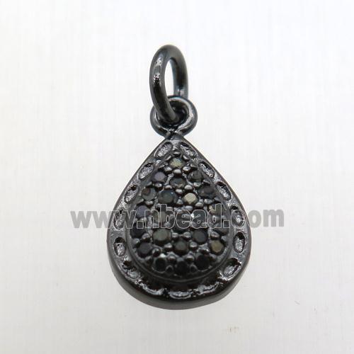 copper teardrop pendant paved zircon, black plated