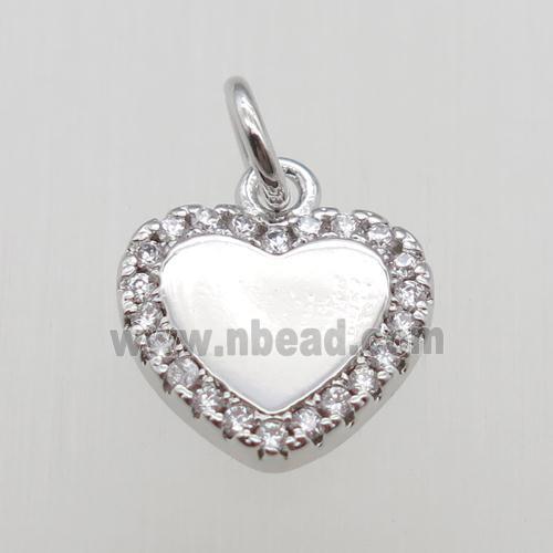 copper heart pendant paved zircon, platinum plated