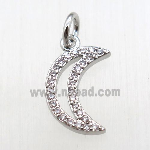 copper moon pendant paved zircon, platinum plated