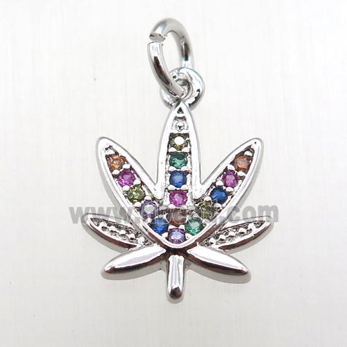 copper flower pendant paved zircon, platinum plated