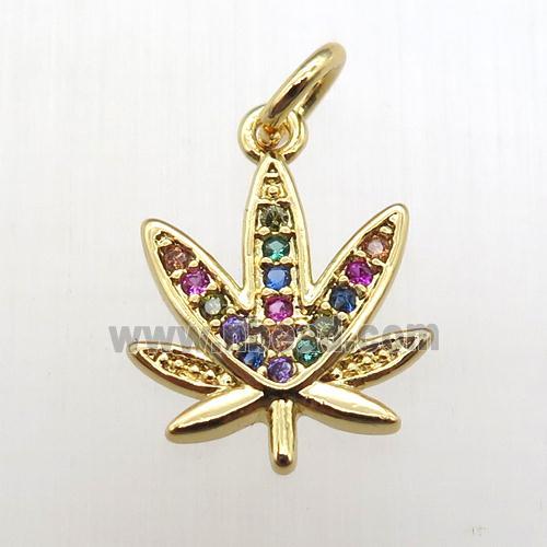 copper flower pendant paved zircon, gold plated