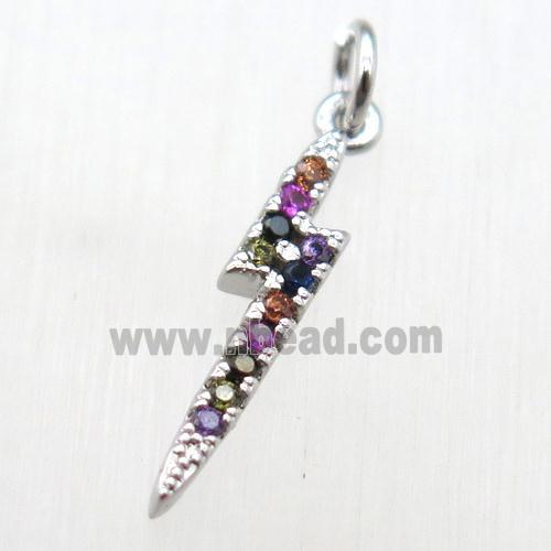copper lightning pendant paved zircon, platinum plated