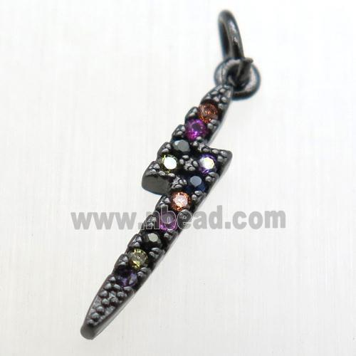 copper lightning pendant paved zircon, black plated