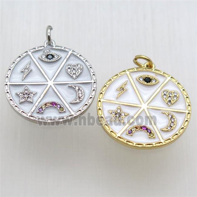 copper circle pendant paved zircon, mixed