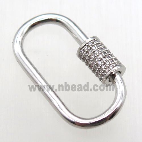 copper carabiner lock pendant paved zircon, platinum plated