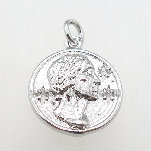 copper coin pendant, platinum plated