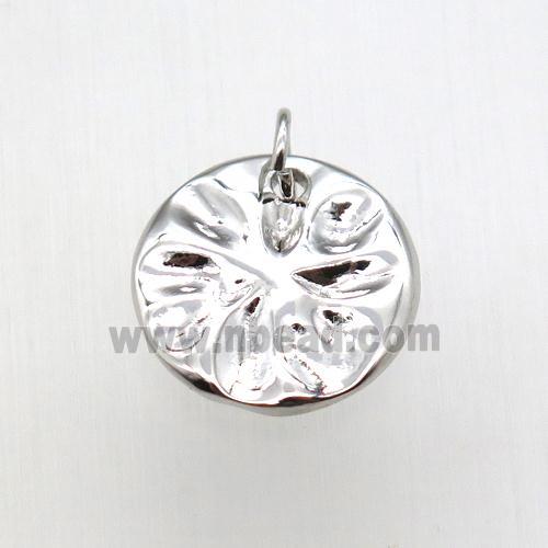 copper circle pendant, platinum plated