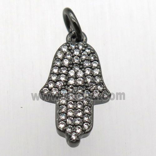 copper hamsahand pendant pave zircon, black plated