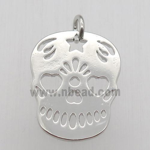 copper skull pendant, platinum plated