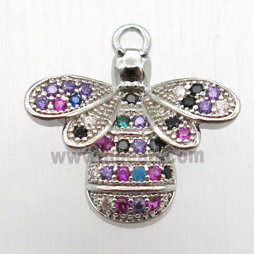 copper honeybee pendant pave zircon, platinum plated