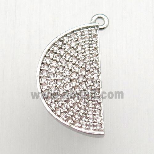 copper moon pendant pave zircon, platinum plated
