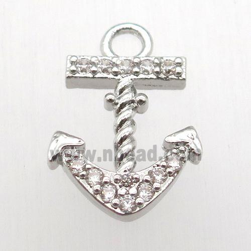 copper anchor pendant pave zircon, platinum plated