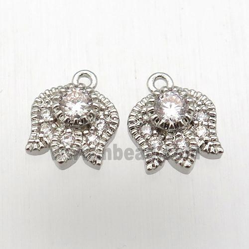 copper lotus pendant pave zircon, platinum plated