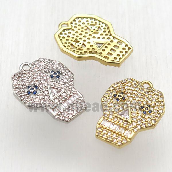 copper skull pendant pave zircon, mixed color