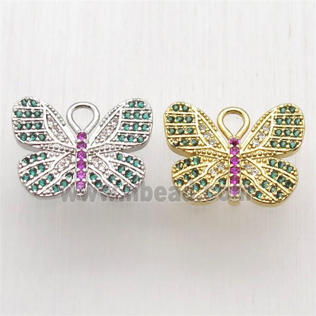 copper butterfly pendant paved zircon, mixed color