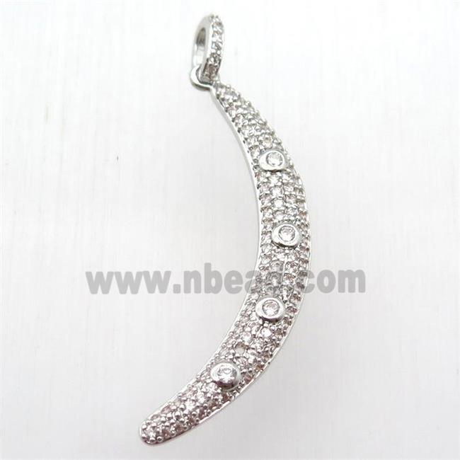 copper moon pendant paved zircon, platinum plated