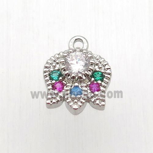 copper lotus pendant paved zircon, platinum plated