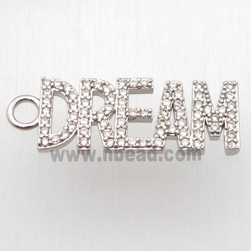 copper DREAM pendant paved zircon, platinum plated