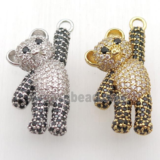 copper panda pendant paved zircon, mixed color