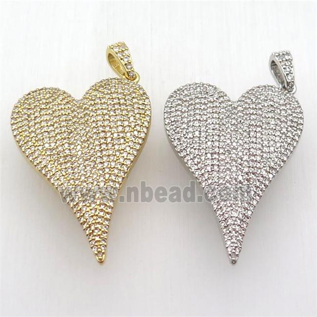 copper heart pendant paved zircon, mixed