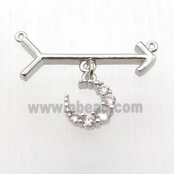 copper arrow pendant, crescent, platinum plated