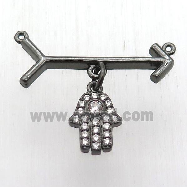 copper arrow pendant, hamsahand, balck plated